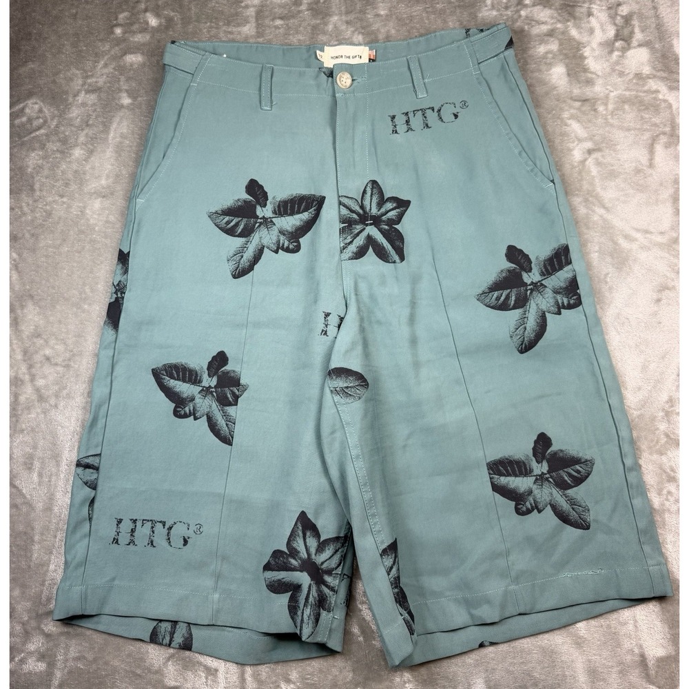 Honor The Gift Tobacco Shorts Men's Size 32 Teal Floral Print Chino Shorts